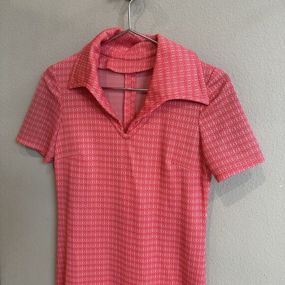 Vtg 60s/70s Handmade Pink Geometric Knit Maxi Dress, Collar, Short Sleeve S/M - Picture 10 of 16